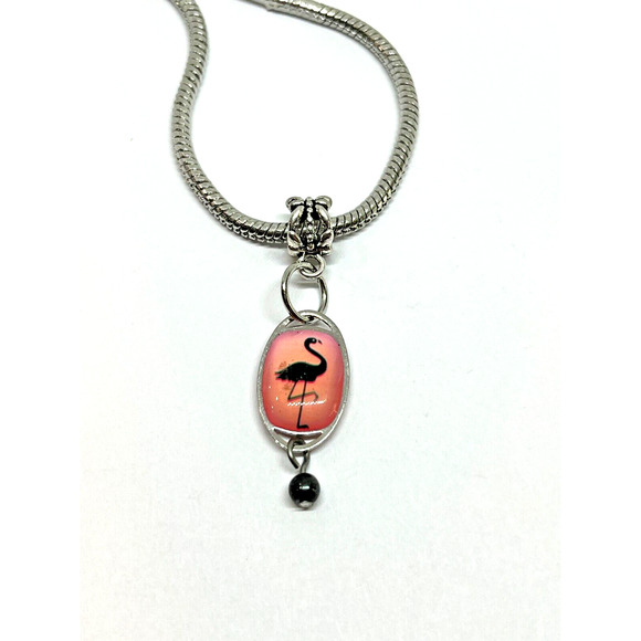 Pink Flamingo Double Sided Vintage Charm Dangle for European Bracelet Tropical - Picture 1 of 2